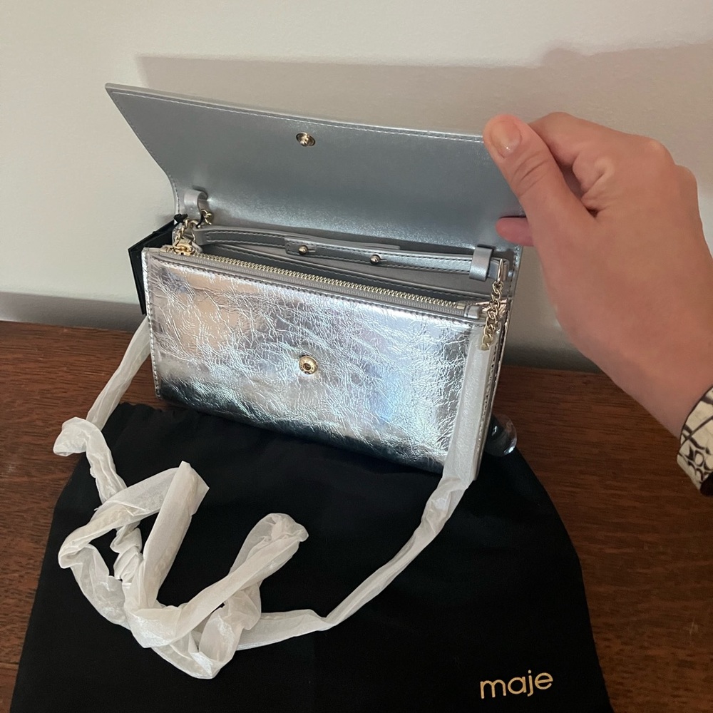 NWT - Maje silver metallic crossbody clutch purse argent SOLD OUT on website
